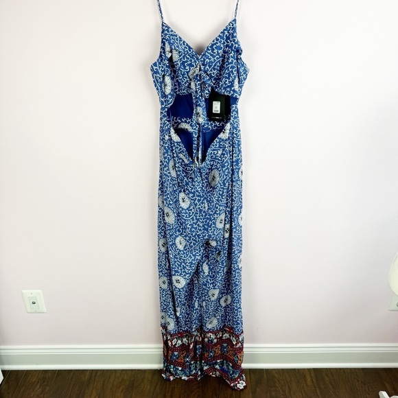NEW FashionNova Bohemian Jumpsuit Blue White size L - Picture 2 of 8